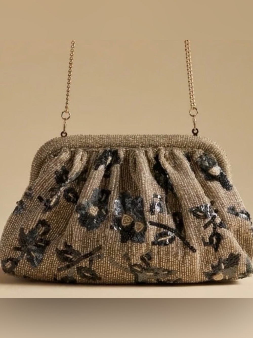 NWT - Anthropologie The Frankie Clutch Beaded in Gold and Black